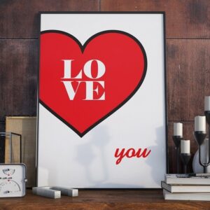 Love you - plakat designerski, wymiary - 30cm x 40cm, ramka - czarna