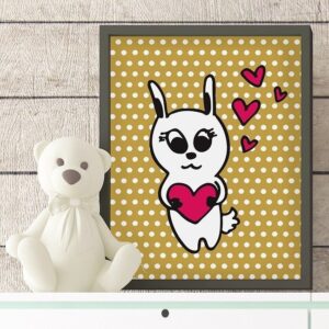 Miłosny króliczek - plakat dla dzieci, wymiary - 20cm x 30cm, kolor ramki - czarny