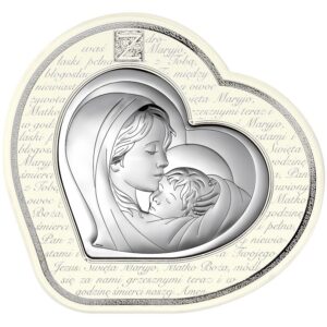 Pamiątka obrazek srebrny madonna w sercu z modlitwą "zdrowaś maryjo.."