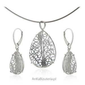 Komplet biżuterii srebrny - koronka za szkłem