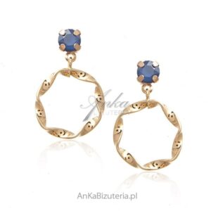 Kolczyki srebrne pozłacane różowym złotem z kryształem swarovski capri blue