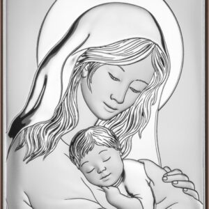 Madonna z dzieciątkiem - obrazek srebrny 7 cm* 10 cm