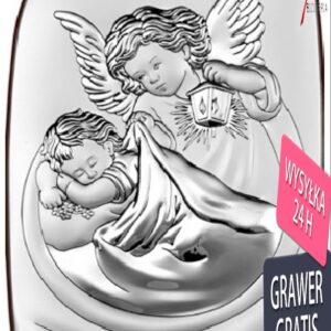 Srebrny obrazek aniołek z latarenką nad dzieckiem 8* 10 cm