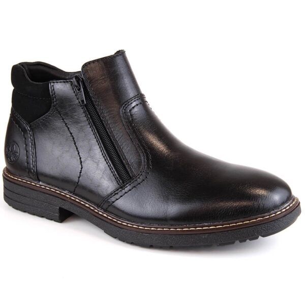 Skórzane trzewiki męskie buty wysokie ocieplane wełną czarne. Rieker 33151-00