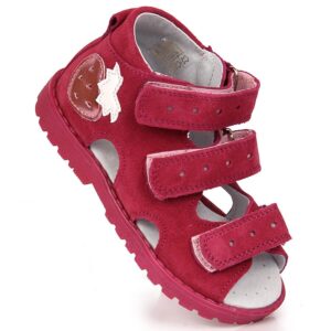 Skórzane sandały dziewczęce ortopedyczne fuksja. Kornecki. OR17 OR117