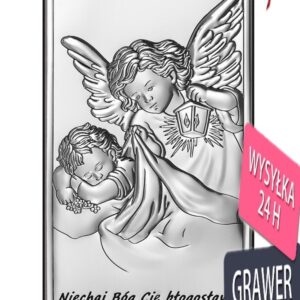 Srebrny obrazek aniołek pamiątka chrztu świętego 10 cm * 20 cm