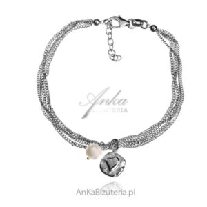 Srebrna bransoletka z serduszkiem i perełką - modna biżuteria srebrna włoska