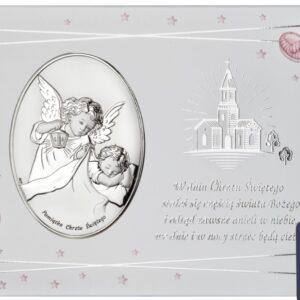 Obrazek srebrny na panelu pamiątka chrztu św. - owalny- 20*15 cm dla dziewczynki