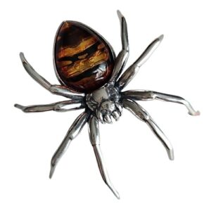 Broszko - wisior z bursztynem ze srebra pająk