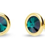 Kolczyki srebrne pozłacane 24 k złotem kryształy w kolorze emerald