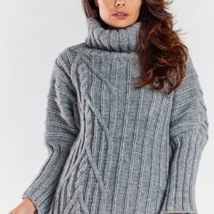 Sweter. Oversize z. Golfem - Szary