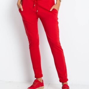 Spodnie dresowe czerwony casual sportowy nogawka prosta troczki wiązanie
