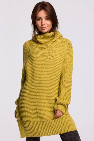 Sweter oversize z golfem - limonkowy