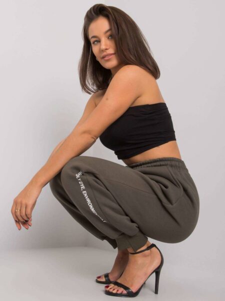 Spodnie dresowe ciemny khaki casual joggery print (nadruk)
