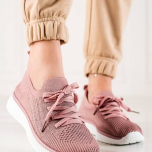 Różowe sznurowane buty sportowe