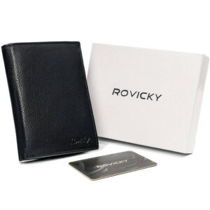 Zgrabny portfel męski ze skóry naturalnej, czarny, ochrona. RFID — Rovicky