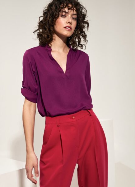 Wiskozowa purpurowa bluzka z podwijanym rękawem