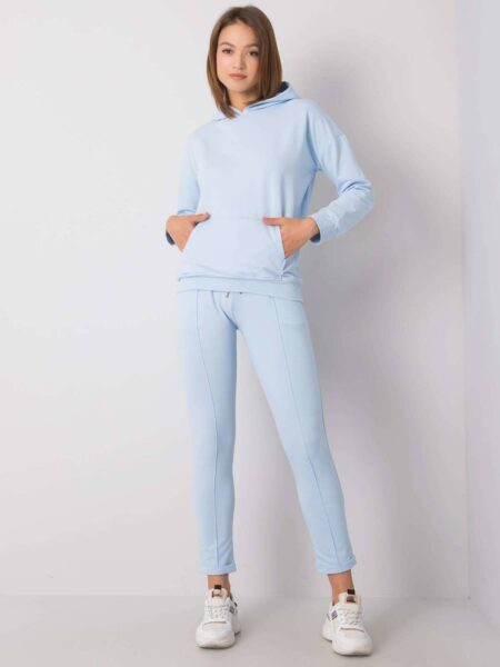 Komplet dresowy jasny niebieski casual sportowy bluza i spodnie kaptur rękaw długi nogawka prosta długość długa