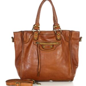 Icona - Skórzany shopper bag torebka do ręki. Włoski brąz camel