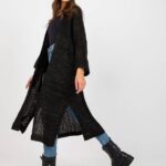Sweter kardigan czarny casual narzutka rękaw długi długość długa