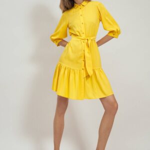 Wiskozowa sukienka z falbaną w kolorze żółtym