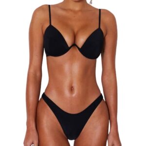Strój kąpielowy dwuczęściowy bikini brazylijskie z fiszbinem czarny