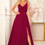 Jennefer elegancka maxi suknia na ramiączkach - BORDOWA
