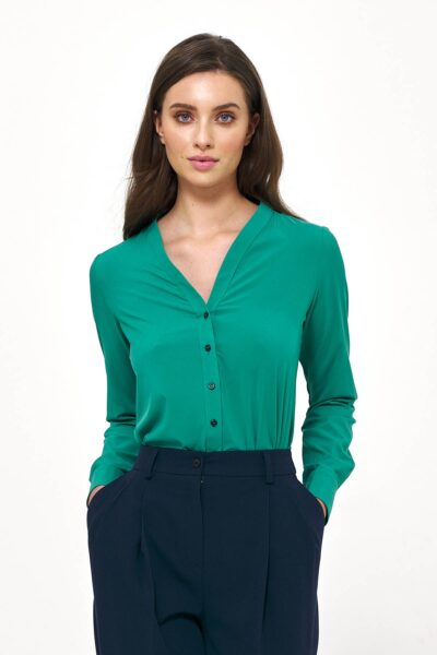 Zielona elegancka bluzka z długim rękawem
