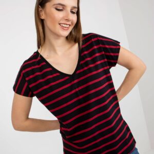 T-shirt z nadrukiem czarno-czerwony casual dekolt w kształcie. V rękaw krótki