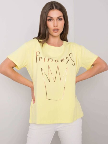 T-shirt z nadrukiem jasny żółty dekolt okrągły