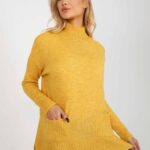 Sweter oversize żółty casual golf dekolt półgolf rękaw długi długość długa kieszenie