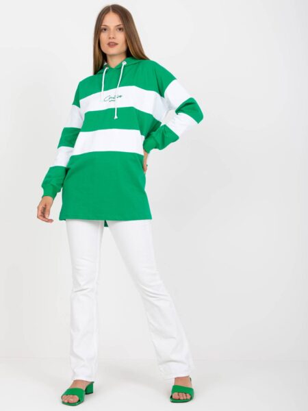 Bluza z kapturem biało-zielony casual kaptur rękaw długi długość długa haft