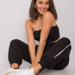 Spodnie dresowe czarny casual joggery print (nadruk)