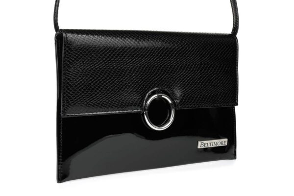 Czarna oryginalna damska torebka kopertówka na pasku usztywniana czarny