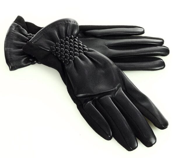 Stylowe rękawiczki damskie skóra eco na ściagaczu – MARCO MAZZINI – czarne