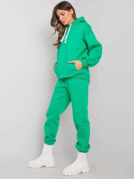 Komplet dresowy zielony bluza i spodnie kaptur rękaw długi nogawka ze ściągaczem troczki