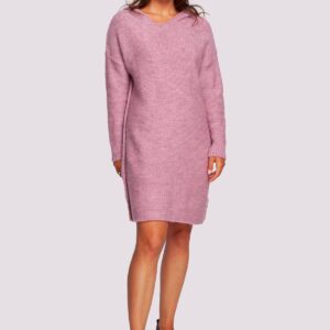 Sweter sukienka z kapturem - pudrowy