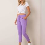 Spodnie dresowe fioletowy casual sportowy nogawka prosta wiązanie