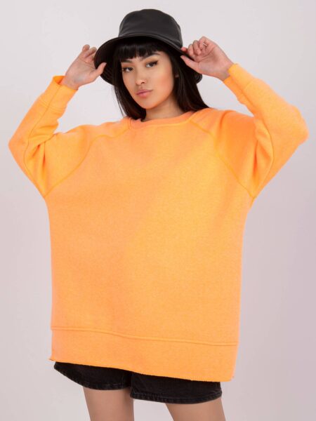 Bluza długa fluo pomarańczowy casual sportowy wkładane przez głowę bez kaptura dekolt okrągły rękaw długi długość