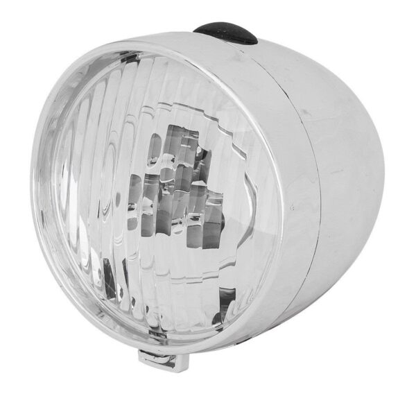 Lampa przednia. XC Light -764B Retro 3 diody. LED, zasilane 3x. AAA, srebrna