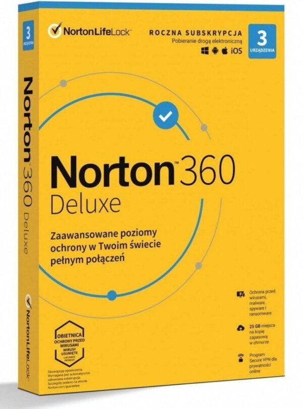 Oprogramowanie. NORTON 360 DELUXE PL 1 użytkownik, 3 urządzenia, 1 rok